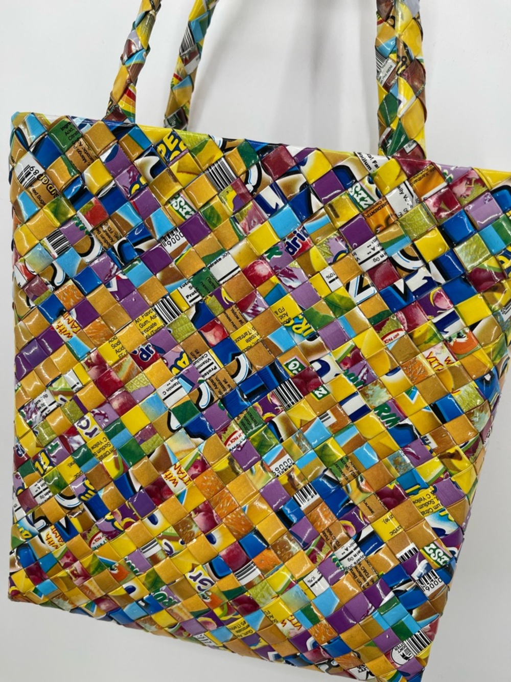 Hand Crafted Multicolor Candy Wrapper Woven Tote Bag - Picture 2 of 12